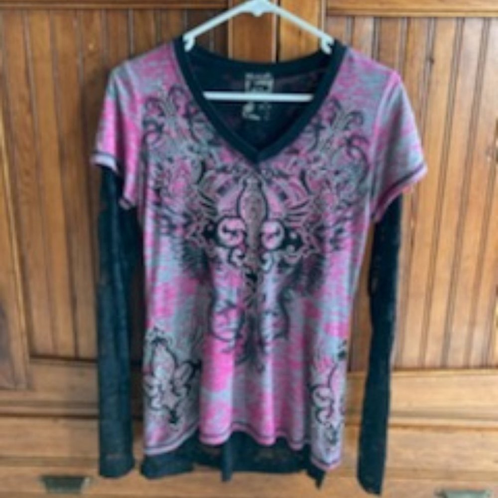 Women's Vocal Western Shirt, Dusty Hot Pink, Gray & Black Size Large